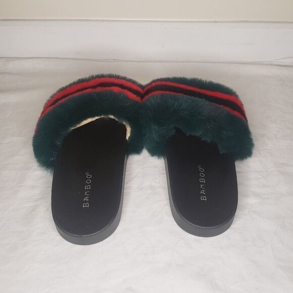 BAMBOO Black and Red Furry Slippers - Picture 4 of 7